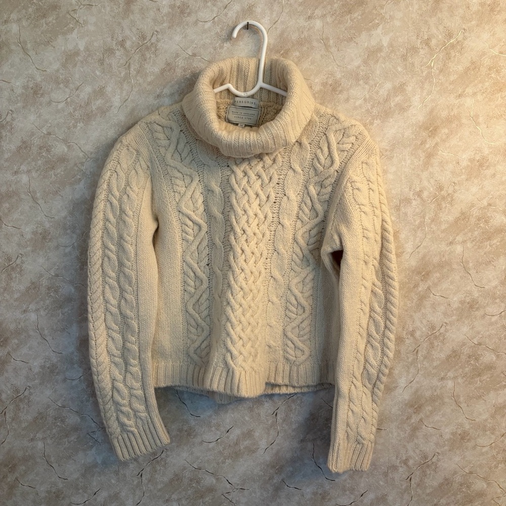 100% English Wool Cable-Knit Fitted Cream Jumper / Sweater - by Peregrine